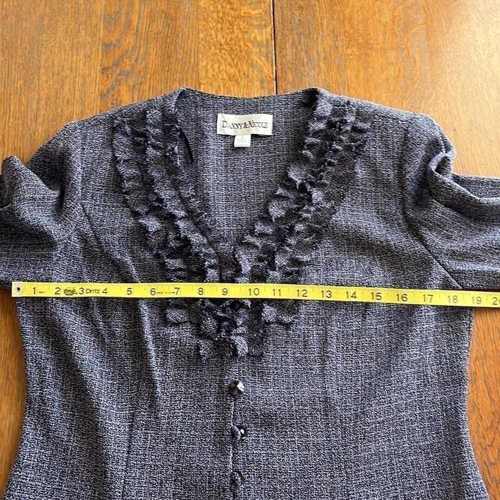 NWT Danny & Nicole 2 piece tweed ruffled skirt and jacket violet/black size 8 - Picture 13 of 16